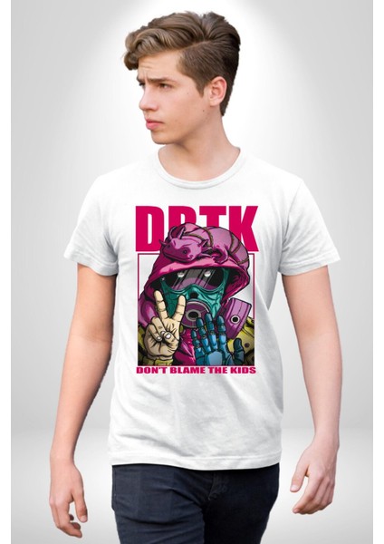 Çocukları Suçlama Maskeli Adam Kadın Erkek Ön Baskılı Beyaz Pamuklu Tişört Penye Klasik