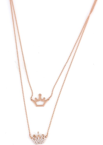 925 Ayar Rose Gümüş Taç 2 Zincir Kolye fiyatları