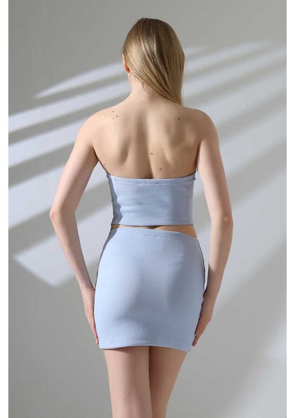 Kadın Mavi Croplu Etek Takım MSC400 fiyatları