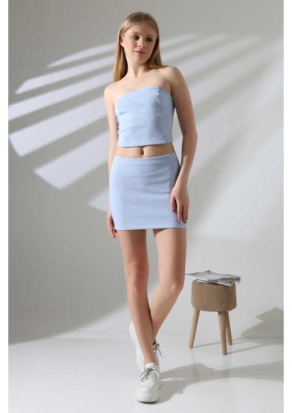 Kadın Mavi Croplu Etek Takım MSC400 modelleri