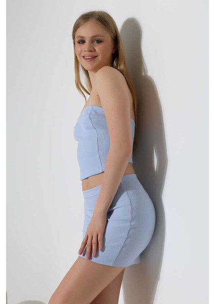 Kadın Mavi Croplu Etek Takım MSC400 fırsatları