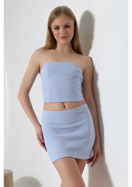 Kadın Mavi Croplu Etek Takım MSC400 indirimleri