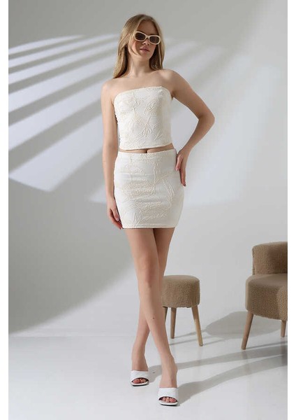 Kadın Krem Croplu Etek Takım MSC400 modelleri