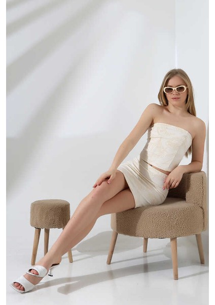 Kadın Krem Croplu Etek Takım MSC400 fırsatları