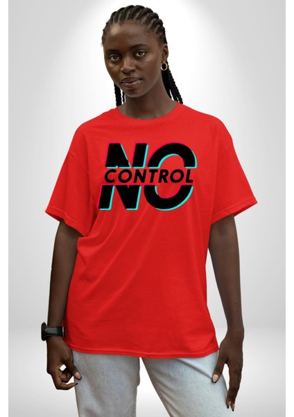 Kontrol Yok Glitch Yazı Kadın Erkek Ön Baskılı Kırmızı Pamuklu Tişört Penye Klasik fırsatları