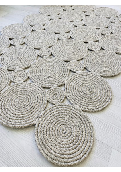 Jüt Hasır Görünümlü Desenli Modern El Örgüsü Dikdörtgen Halı Kilim