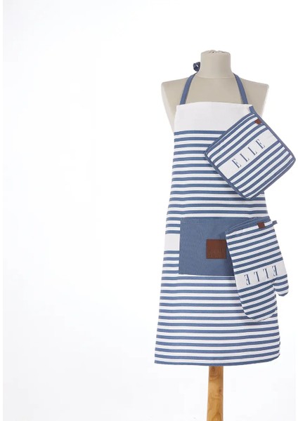 Baskılı Önlük Seti Elle Çizgili - Indigo