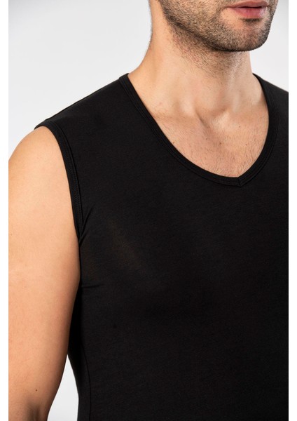 Siyah Süper Ince Erkek Doğal Bambu Lüks Kolsuz V Yaka Atlet modelleri