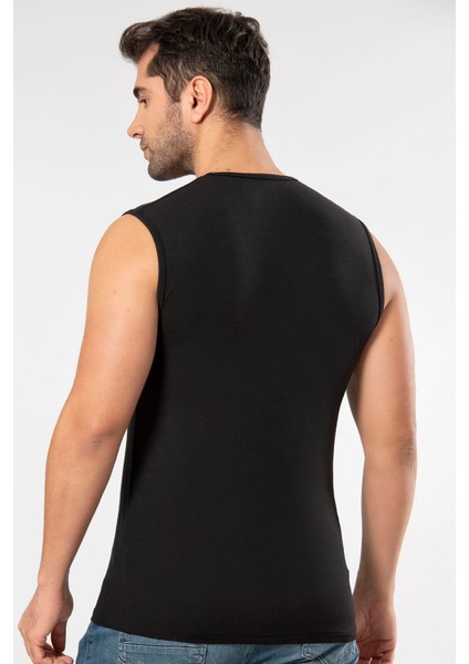 Siyah Süper Ince Erkek Doğal Bambu Lüks Kolsuz V Yaka Atlet fırsatları