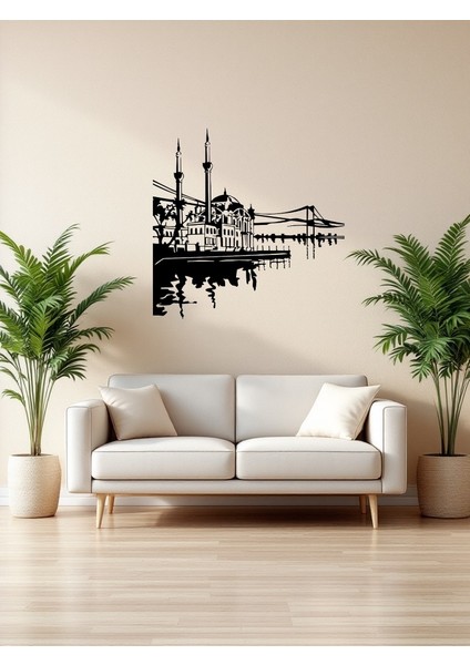 Tarihi Ortaköy Camii ve Boğaz Silueti Dekoratif Metal Duvar Tablo