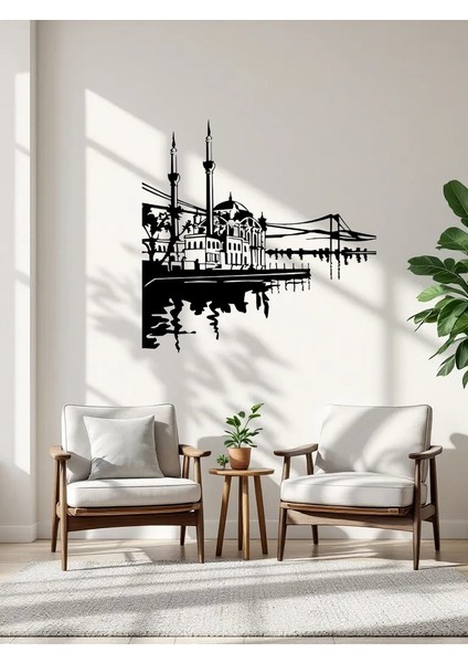Tarihi Ortaköy Camii ve Boğaz Silueti Dekoratif Metal Duvar Tablo fiyatları