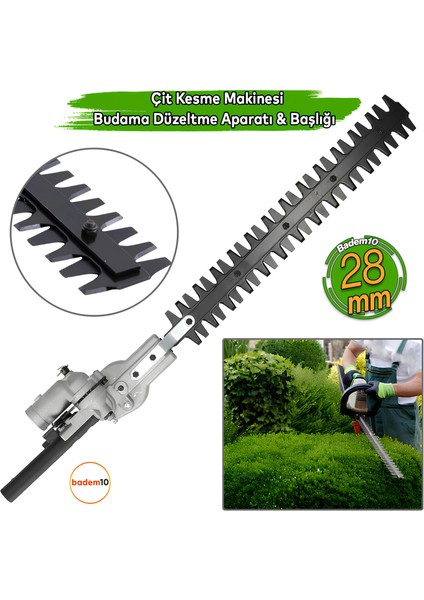 Çit Kesme Makinası Budama Düzeltme Aparatı Başlığı Çalı Kesme Bahçe Gül Bitki Tırpan 28 mm 9 Diş