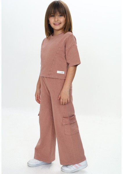 Kız Çocuk Yıkamalı Crop Eşofman Takım