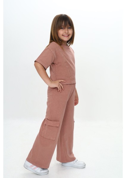 Kız Çocuk Yıkamalı Crop Eşofman Takım modelleri