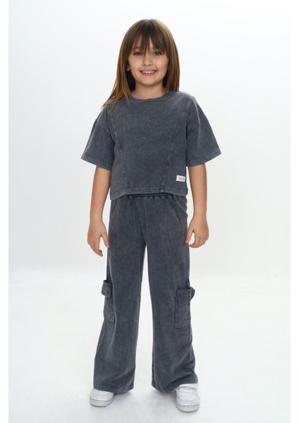 Kız Çocuk Yıkamalı Crop Eşofman Takım