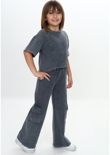 Kız Çocuk Yıkamalı Crop Eşofman Takım modelleri