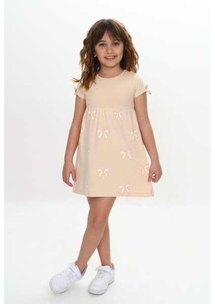 Kız Çocuk Fiyonk Baskılı Elbise