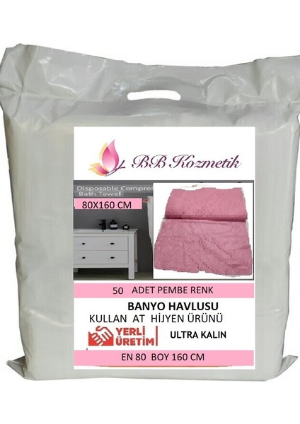 Tek Kullanımlık Banyo Havlusu Pembe Renk Kullan At 50 Adet 80*160