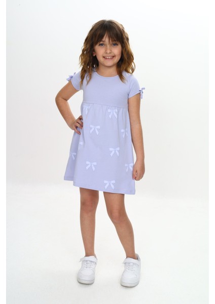 Kız Çocuk Fiyonk Baskılı Elbise