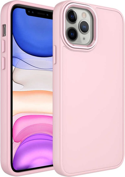 Apple iPhone 12 Pro Max Kılıf Metal Çerçeve ve Buton Tasarımlı Silikon Ardx Luna Kapak-Pembe