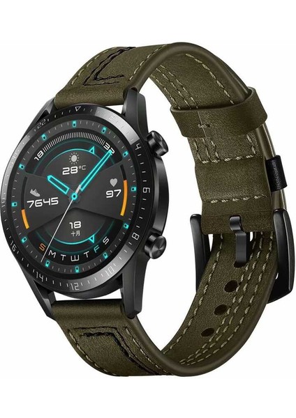 Huawei Watch Gt 3 46MM Uyumlu Krd-19 Deri Kordon Zore - Yeşil