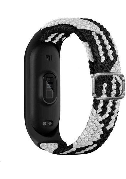 Xiaomi Mi Band 6 Uyumlu Krd-49 Örgü Kordon Zore - Siyah-Beyaz