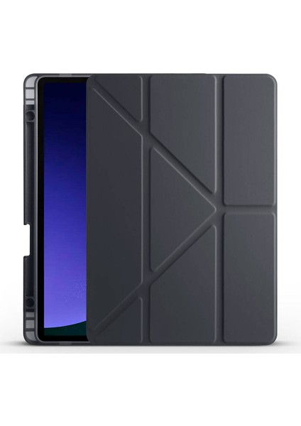 Samsung Galaxy Tab S9 Fe Kılıf Uyumlu Zore Tri Folding Kalem Bölmeli Standlı Kılıf-Siyah