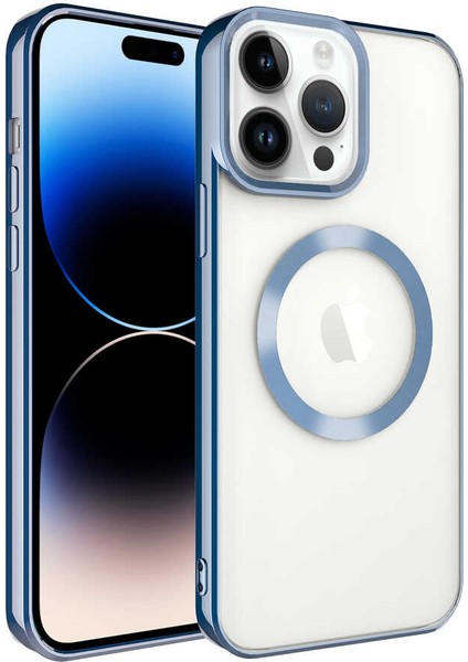 Apple iPhone 14 Pro Max Kılıf Magsafe Wireless Şarj Özellikli Ardx Setro Silikon-Mavi