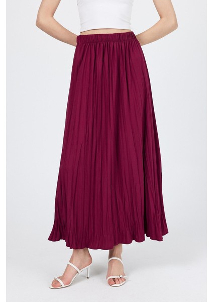 Bordo Beli Lastikli Kırışık Kumaş Etek 4692A modelleri