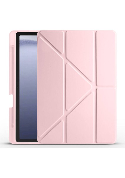 Samsung Galaxy Tab A9 Kılıf Uyumlu Zore Tri Folding Kalem Bölmeli Standlı Kılıf-Rose Gold