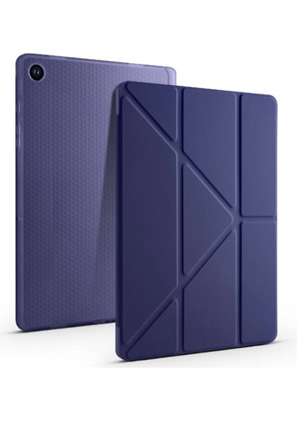 Samsung Galaxy Tab A9 Kılıf Uyumlu Zore Tri Folding Kalem Bölmeli Standlı Kılıf-Rose Gold