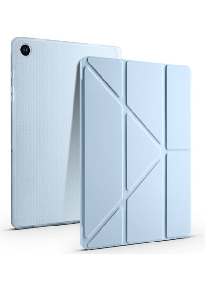 Samsung Galaxy Tab A9 Kılıf Uyumlu Zore Tri Folding Kalem Bölmeli Standlı Kılıf-Rose Gold