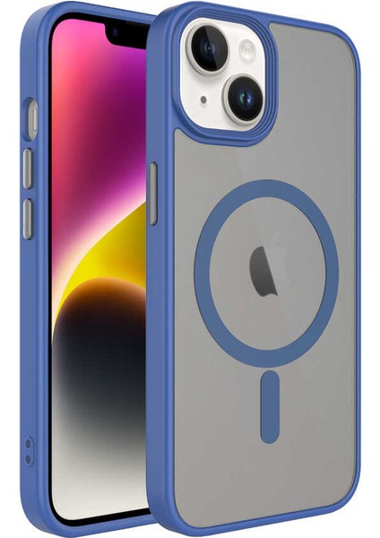 Apple iPhone 14 Plus Kılıf Mat Arka Yüzey Wireless Şarj Özellikli Ardx Flet Magsafe Kapak-Mavi