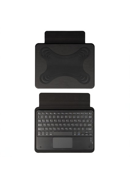 Uyumlu Zore Border Keyboard 10-11" Inç Universal Bluetooh Bağlantılı Standlı Klavyeli Tablet Kılıfı-Siyah