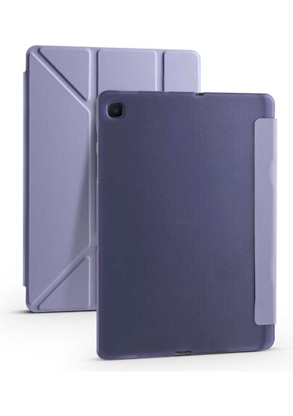Samsung Galaxy Tab A7 10.4 T500 2020 Kılıf Uyumlu Zore Tri Folding Kalem Bölmeli Standlı Kılıf-Mor