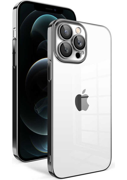 Apple iPhone 12 Pro Max Kılıf Kamera Korumalı Renkli Çerçeveli Ardx Garaj Kapak-Siyah