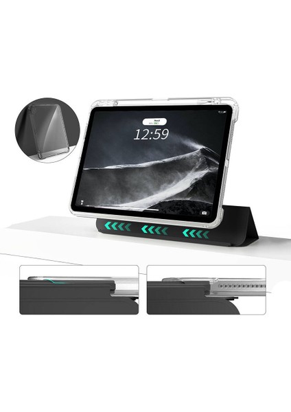 Apple iPad Air 11 2025 M3 Kılıf Magnetik Ayrılabilen Airbagli Zore Sliding Tablet Kılıfı - Siyah