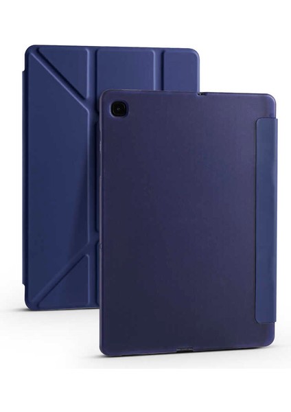 Samsung Galaxy Tab A7 10.4 T500 2020 Kılıf Uyumlu Zore Tri Folding Kalem Bölmeli Standlı Kılıf-Lacivert