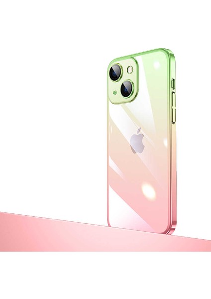 Apple iPhone 13 Kılıf Parlak Renk Geçişli Kamera Korumalı Ardx Senkron Kapak-Pembe-Yeşil