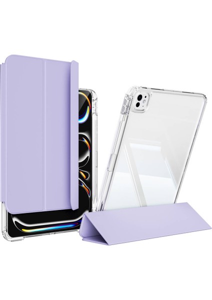 ​​Apple iPad Pro 13 2024 Kılıf Magnetik Ayrılabilen Airbagli Uyumlu Zore Sliding Tablet Kılıfı-Lavender
