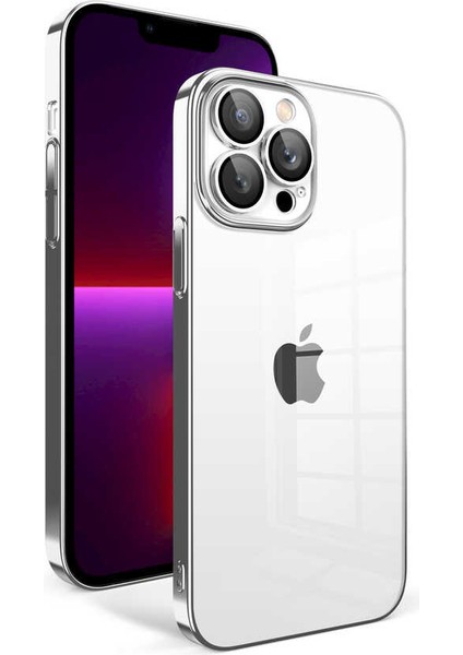 Apple iPhone 13 Pro Kılıf Kamera Korumalı Renkli Çerçeveli Ardx Garaj Kapak-Gümüş