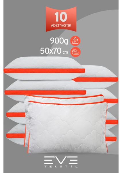 10 Adet Klimax Turuncu Serisi Kılıflı Fermuarlı Klimali Antialerjik Silikon Nano Elyaf Yastık 50x70cm