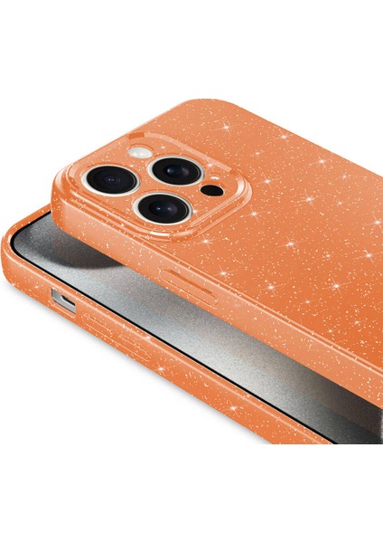 Apple iPhone 15 Pro Max Kılıf Kamera Korumalı Simli Lüks Ardx Koton Kapak-Turuncu
