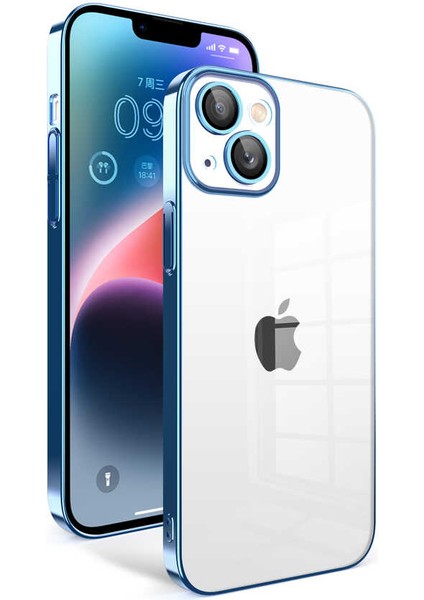 Apple iPhone 14 Plus Kılıf Kamera Korumalı Renkli Çerçeveli Ardx Garaj Kapak-Mavi Açık