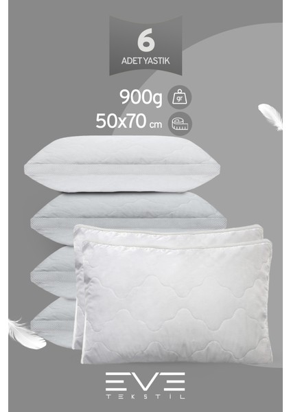 6 Adet Klimax Beyaz Serisi Kılıflı Fermuarlı Klimali Antialerjik Silikon Nano Elyaf Yastık 50 x 70 cm