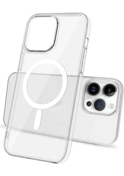 Apple iPhone 14 Pro Kılıf Ardx Wireless Şarj Özellikli Şeffaf Tek Kamera Çerçeveli Porto Kapak-Renksiz