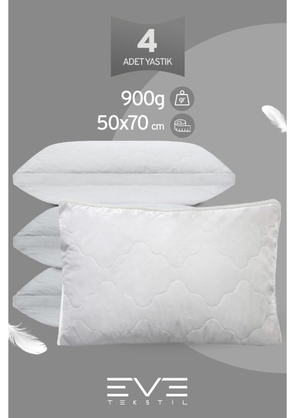 4 Adet Klimax Beyaz Serisi Kılıflı Fermuarlı Klimali Antialerjik Silikon Nano Elyaf Yastık 50 x 70 cm