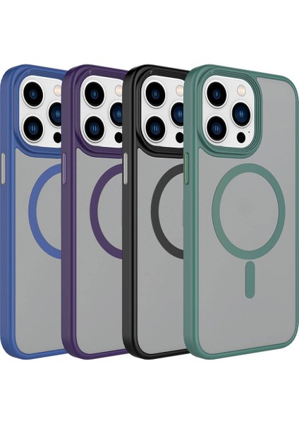 Apple iPhone 15 Pro Max Kılıf Mat Arka Yüzey Wireless Şarj Özellikli Ardx Flet Magsafe Kapak-Mavi