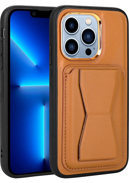 Apple iPhone 12 Pro Max Kılıf Kartlıklı Standlı ​pu Deri Ardx Memo Kapak-Kahve Açık