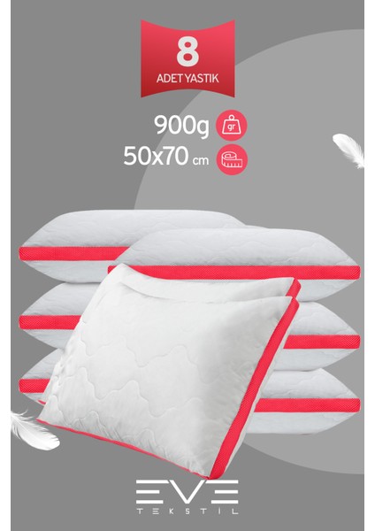 8 Adet Klimax Pembe Serisi Kılıflı Fermuarlı Klimali Antialerjik Silikon Nano Elyaf Yastık 50 x 70 cm